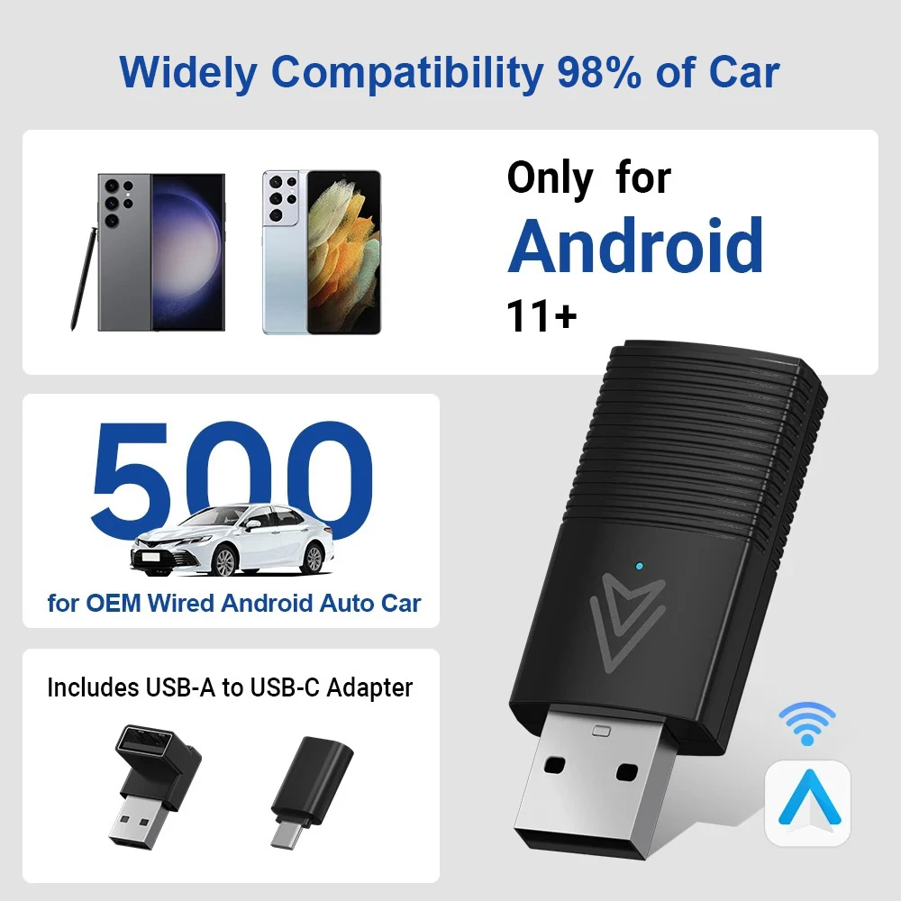 Mini Wireless Android Auto Adapter Smart Systems of The Wired Android Auto Car Accessories For Google Samsung Android 11.0 Phone