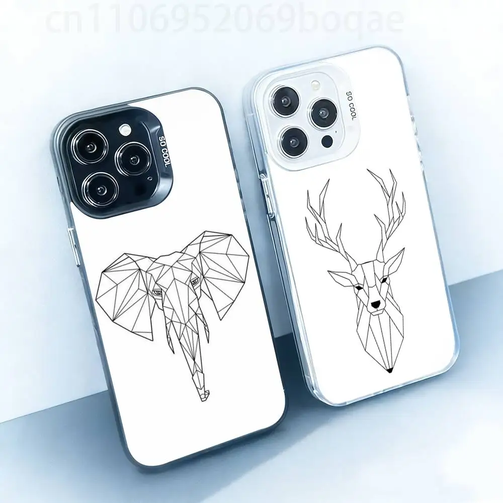 

Geometric Animal Line Art Hard Phone Case for IPhone 17 16 15 14 13 12 11 Pro Max Plus16E X XR XS Max shockproof Full Cover