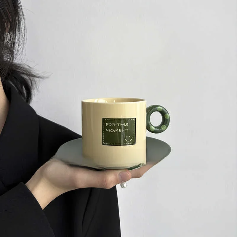 Elegant Ceramic Coffee Cup Set Orange Yellow Afternoon Tea Cup Small Batch Handmade Gift Nordic Style Vintage Texture