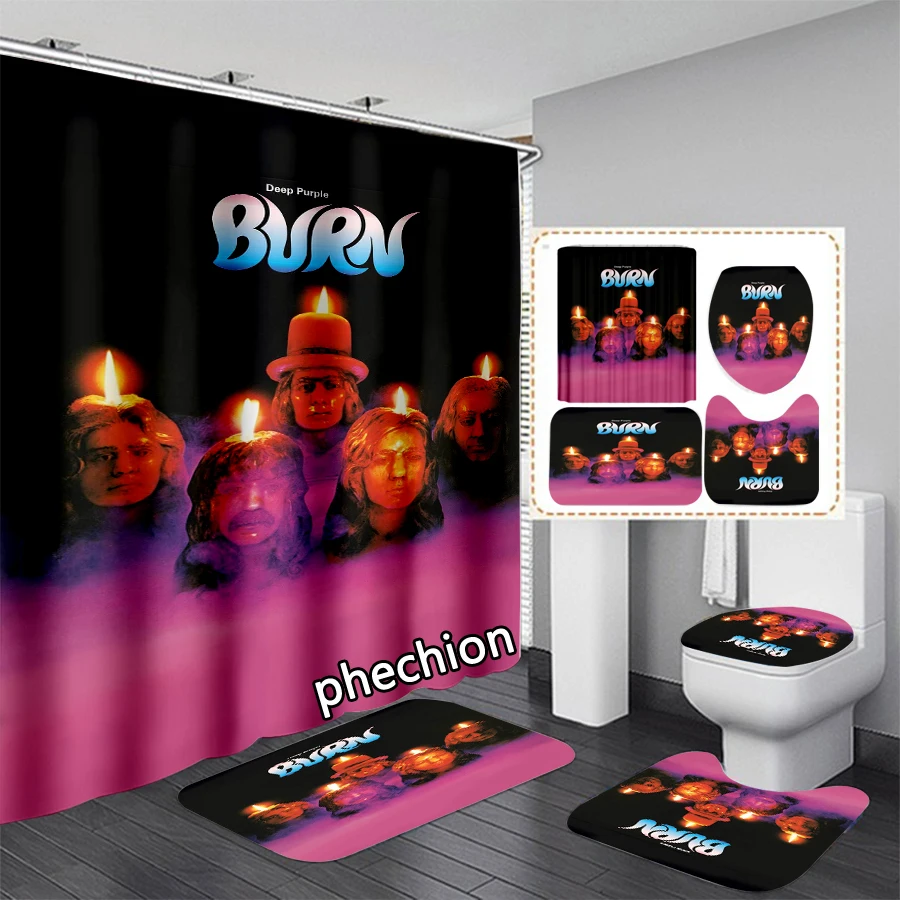 phechion Deep Purple 3D Print Shower Curtain Waterproof Bathroom Curtain Anti-slip Bath Mat Set Toilet Rugs VR354