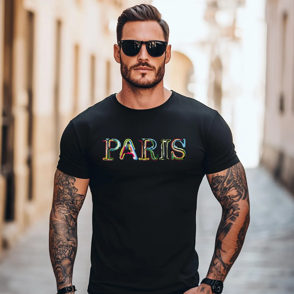 

Paris Letter Print Short Sleeved T-shirt Men Simple Y2k Sweatshirt Street Casual TShirt Woman Tops Cartoon Chinese Style