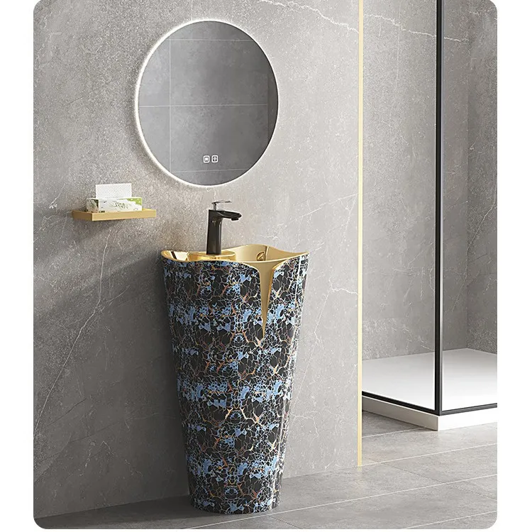 Yjq hotel homestay engineering bathroom integrated floor ceramic pillar basin large pillar washbasin