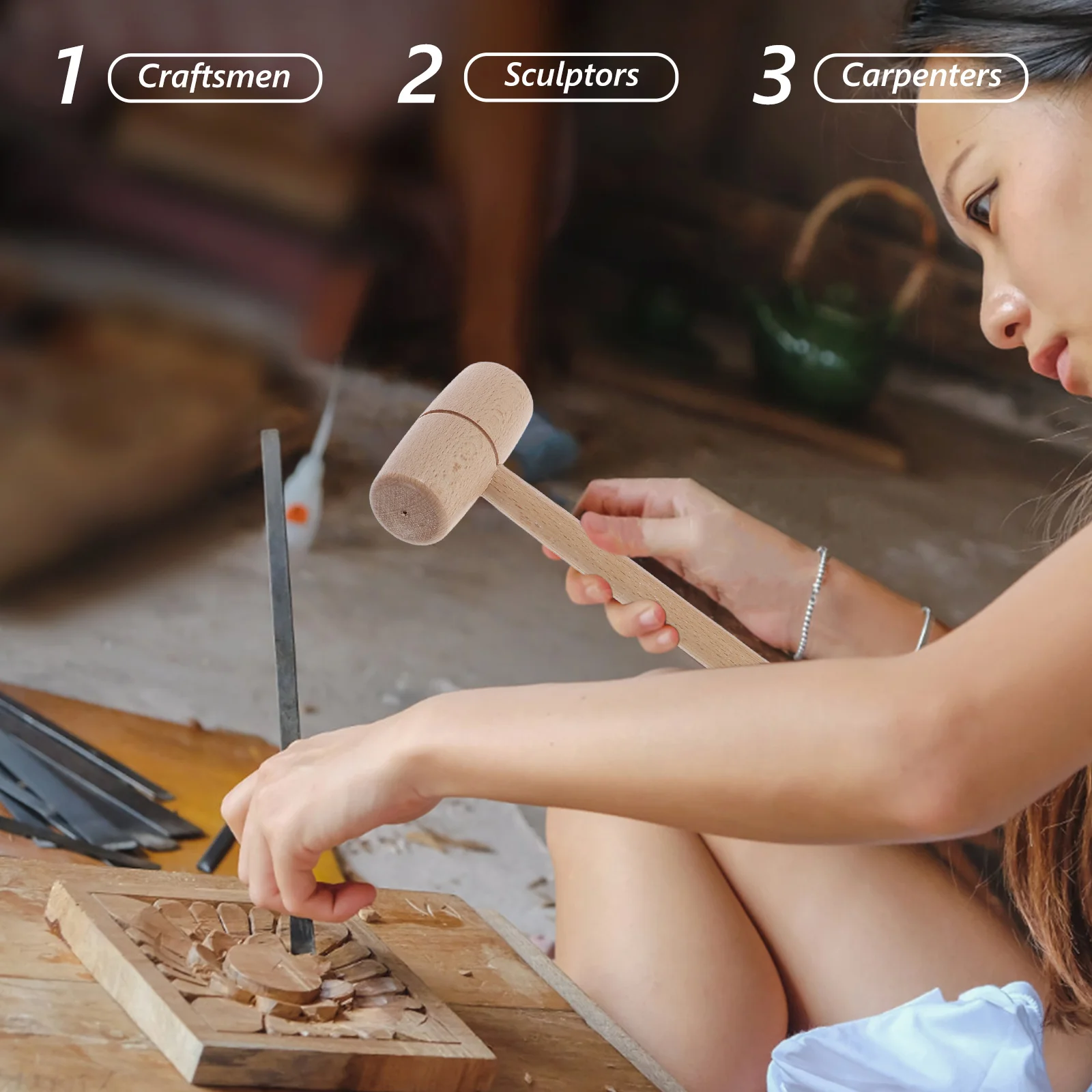 مطرقة خشب الزان مصنوعة يدويًا، مطرقة صغيرة برأس مستدير، أدوات حرفية لأعمال النجارة، مشاريع إسكافي من الجلد، أجهزة نحت #2