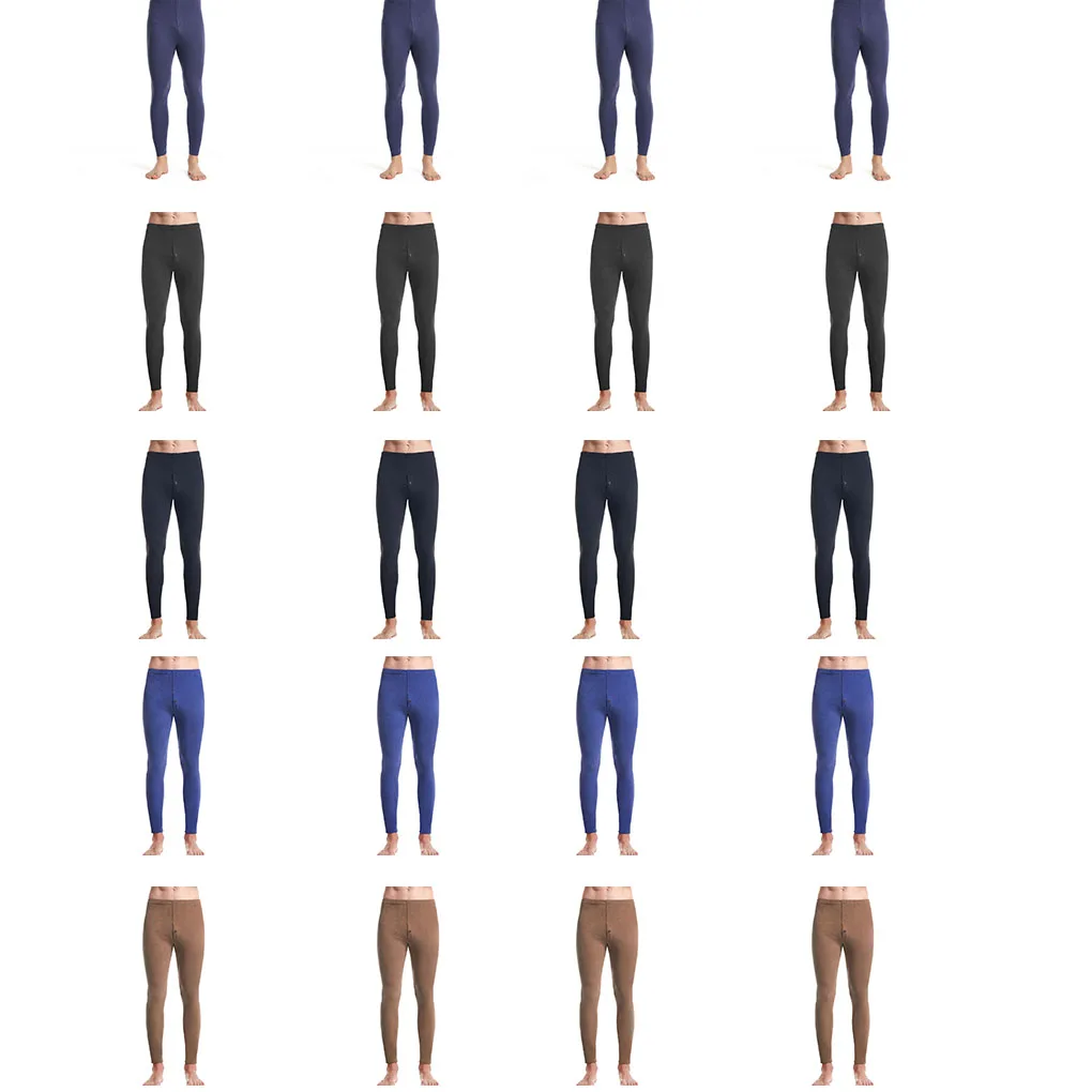 Men Underwear Leggings Solid Color Thermal Baselayer Cold Weather Comfortable Bottoming Pants Male Elastic Waist Long Johns