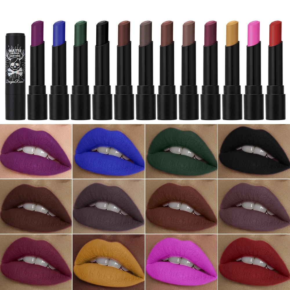 12 Colors of Retro Vampire Black Matte Lipstick, Long-lasting Waterproof Lipstick, Non-fading Halloween Makeup Look