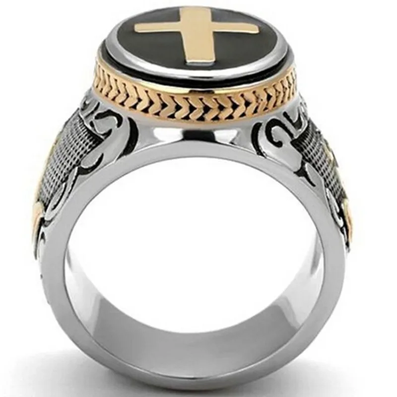 Fashion European and American Rice Cross Personalized Retro Black Oil Two-Color Cross Ring