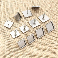 10pcs 10/12mm Inner Size Stainless Steel Square Earring Studs Blank Base Thick Earrings Cabochon Trays DIY Jewelry Findings