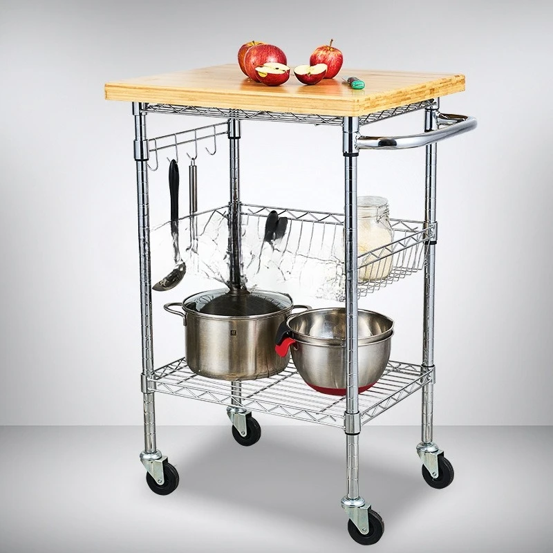 

Restaurant finishing storage rack multi-purpose four-wheel commercial kitchen wrought iron food delivery rack