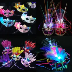 10pcs LED Light Up Feather Masquerades Venetian Mask Costume Birthday Party Headband Eye Glasses Glow Party Wedding Festival