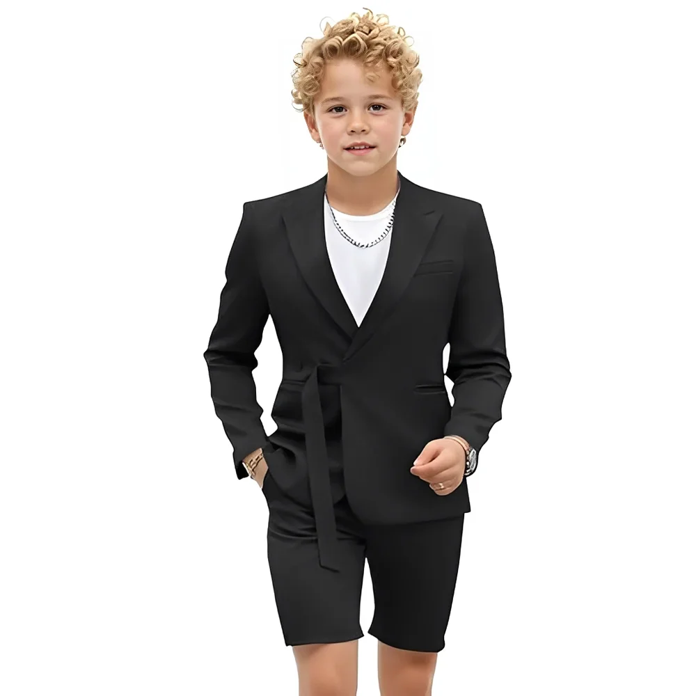 Boys Suits Peak Lapel Casual 2 Piece Slim Fit Summer Suit Tuxedo Toddler Dress Outfit for Beach Wedding