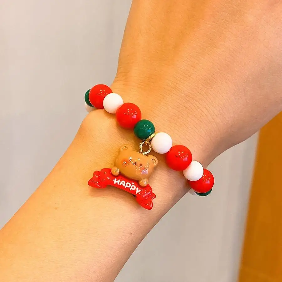 Ensemble de bracelets à thème de Noël - Dessin animé Père Noël Bonhomme de neige Style DIY pour adultes et enfants, décor de fête de Noël et du Nouvel An