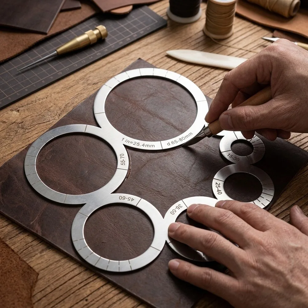 DY008A Leather Template with 7 Diameter Settings for Rapid Selection and Execution of Circular Designs in Craft Work