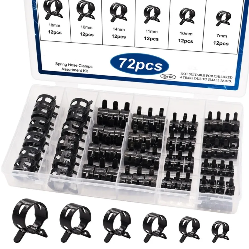 B97A-Automotive Replacement Fastener Assortment Kit 6 Sizes Spring Hose Clamps Low Pressure Air Clamps& Sleeving