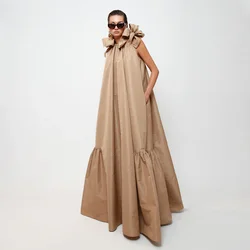 2025 Spring Fashion Khaki Evening Maxi Dress Sleeveless Ruffles Taffeta Formal Party Dresses Free Size Casual Celebrity Dress
