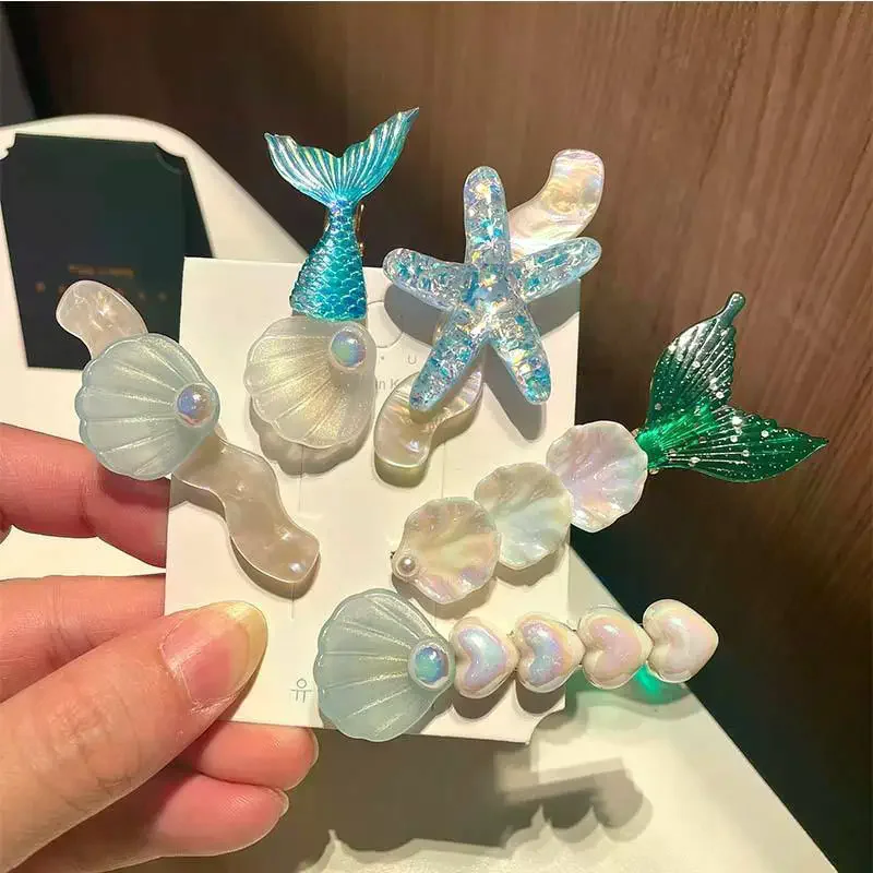 5Pcs Girls Cute Ocean Hair Clips Starfish Shell Design Non Slip Grip For Daily Wear Birthday Parties Beach Trips