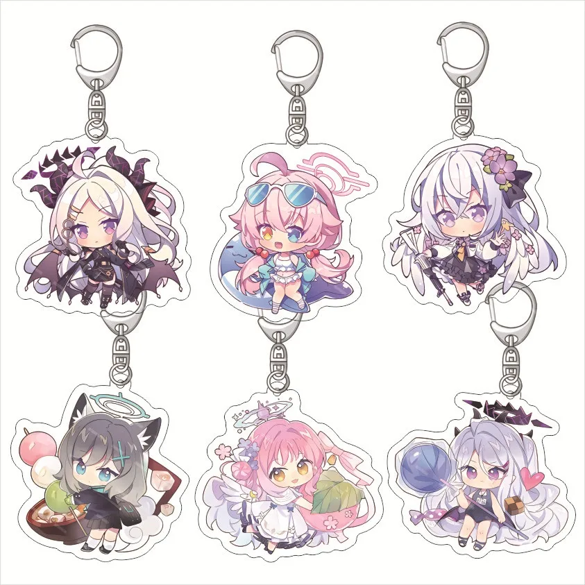 

6CM Blue Archive Kuda Izuna Anime Acrylic Figures Keychain Cartoon Cute Shirasu Azusa Bag Pendant Chaveio Women Car Keyrings