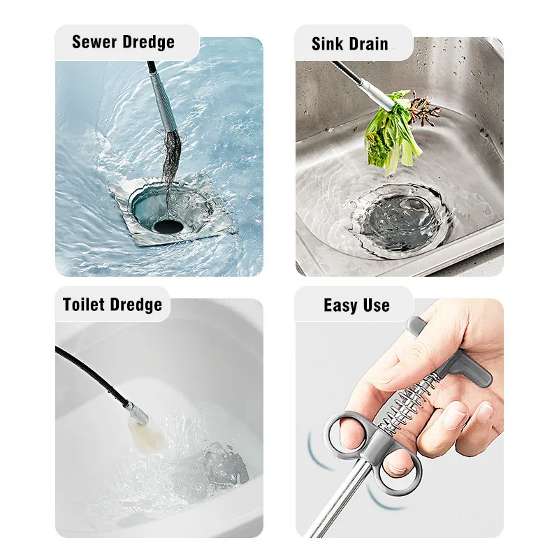 Flexible Sink Grabber Reacher Tool Blockages Dredge Cable Hook for Litter Pick Drains Home Toilet Kitchen Bathroom Tub Washbasin