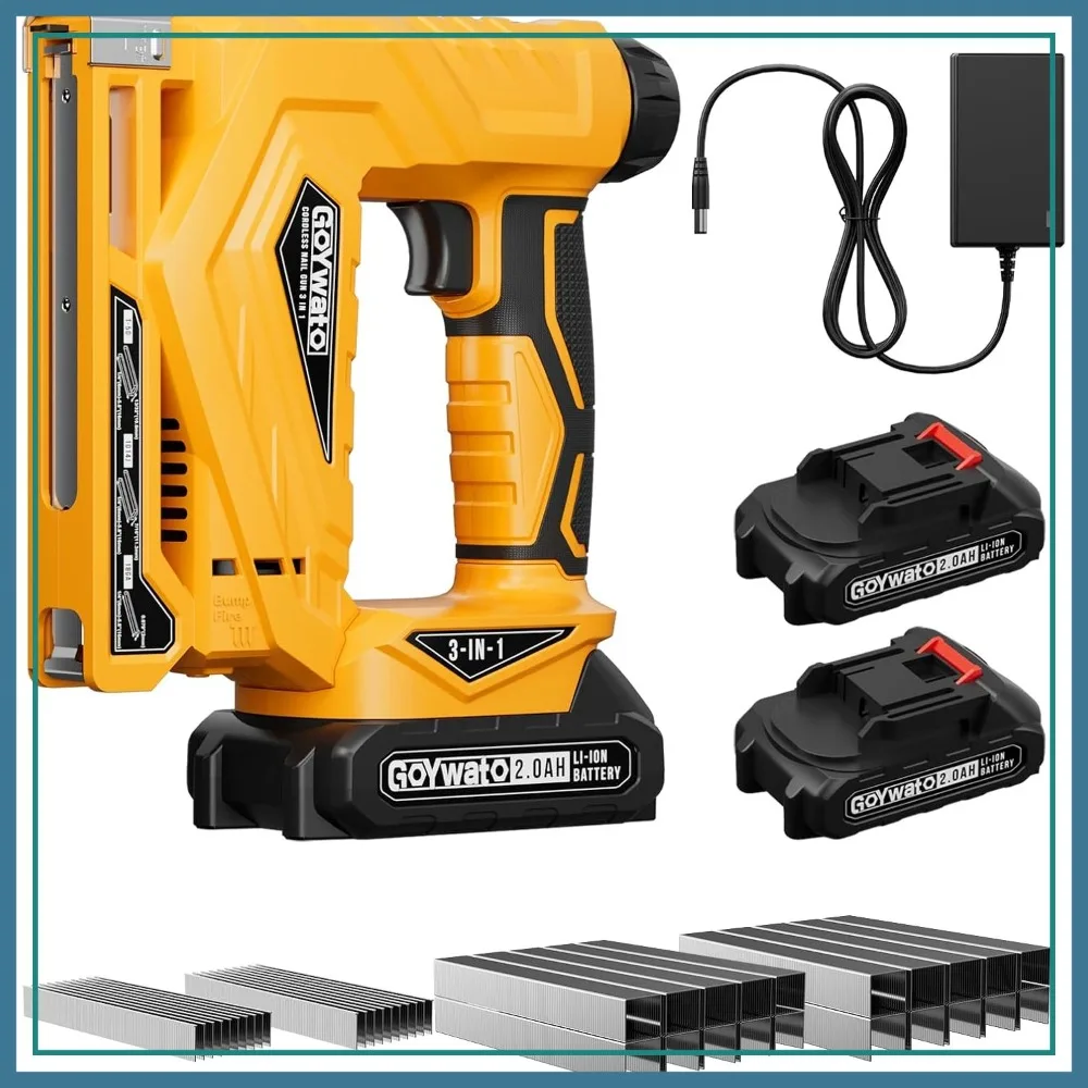 

21V Cordless Nail Gun 18 Gauge 3-in-1 Electric Brad Nailer with 2x2.0Ah Batteries & Charger for DIY Home Projects & Wood Working