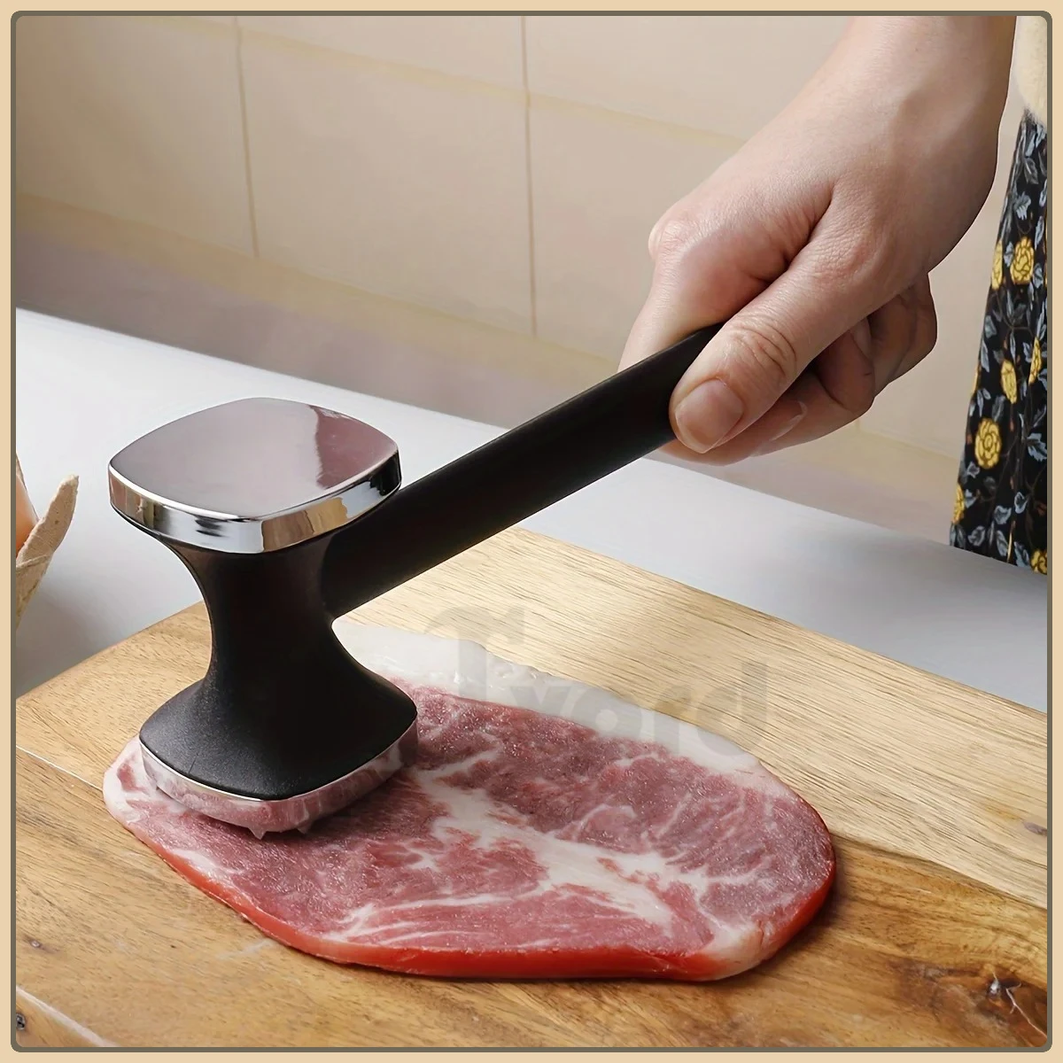 

Heavy Duty Kitchen Meat Tenderizer Hammer with Rubber Grip, Stainless Steel Head for Effortless Pounding and Tenderizing