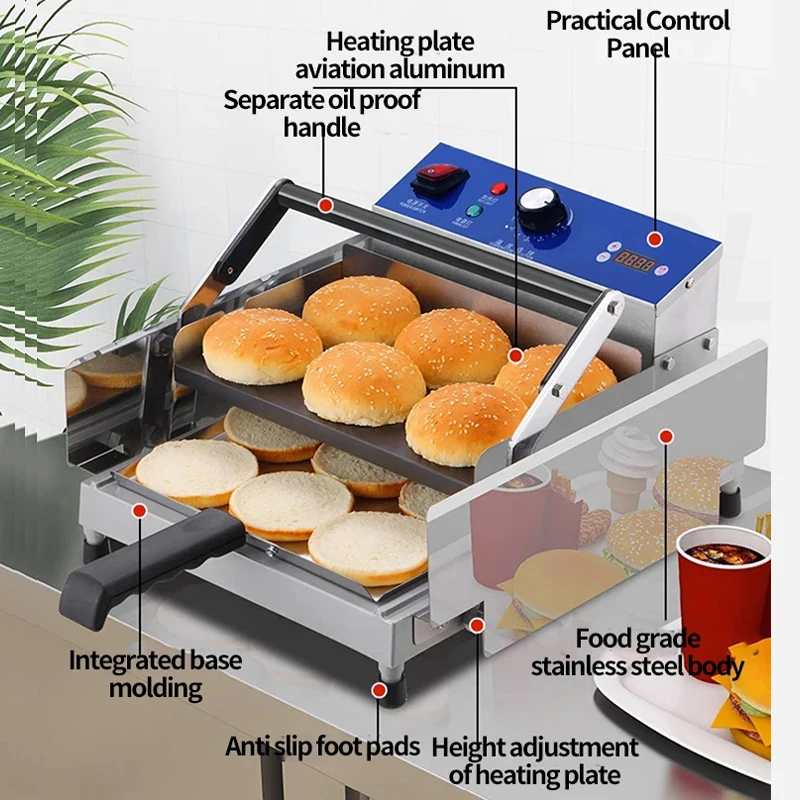 PBOBP Hamburger Toasting Machine Commercial Electric Hamburger Grill Machine Stainless Steel Bun Toaster Burger Bread Warmer view 4