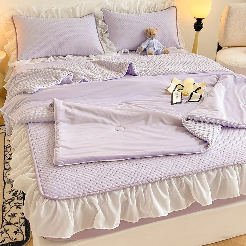 Summer Cooler Non-slip Air-conditioning Comforter Bed Sheet and Pillowcases 4pcs Set Thin Quilt Elastic Band Mattress Covers
