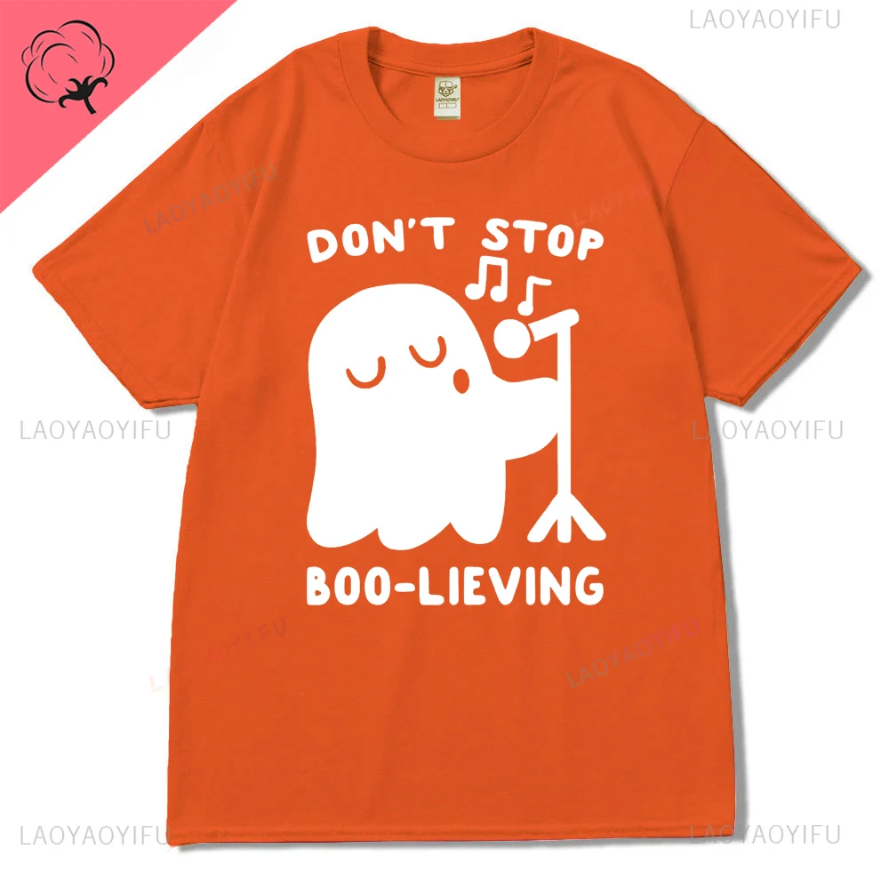 Dont Stop Boo Lieving Skull Pumpkin Lamp Graphics Hallowmas Cotton T Shirt Streetwear Short Sleeve Tshirt Hipster Women Tees