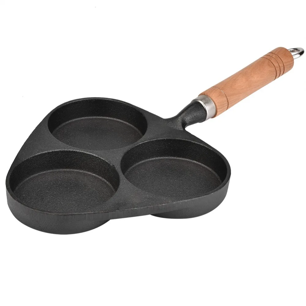 Kitchen Supplies Cast Iron Frying Pan Nonstick 3-Cup Egg Pan Durable Multi-Purpose Breakfast Skillet Camping