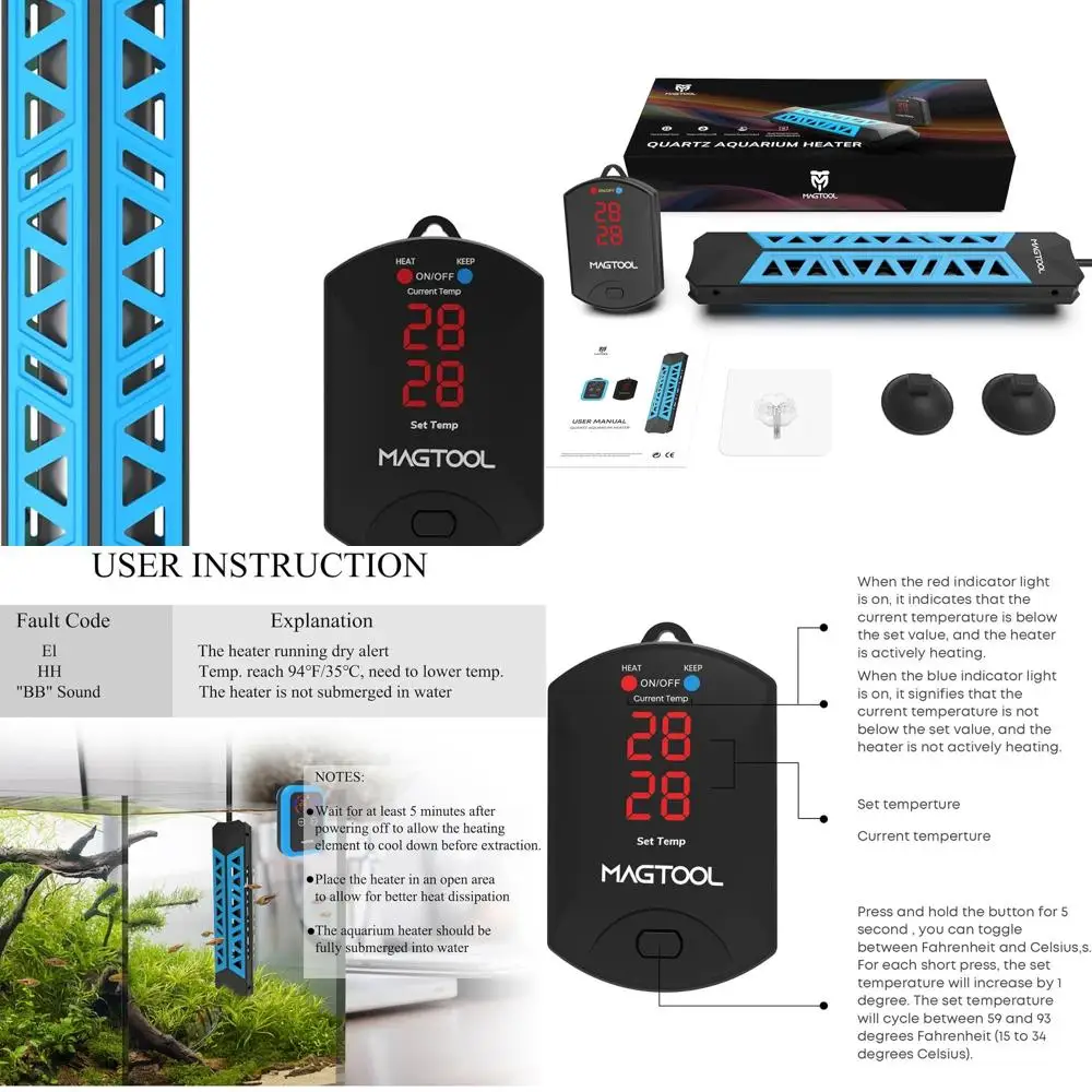 

MagToolAquariumHeater, 100W-1200WSНагревательныйFishTankHeaterfor40-55-75-94GallonTankwithОтверхтемпературная защита&AutomaticPower-O