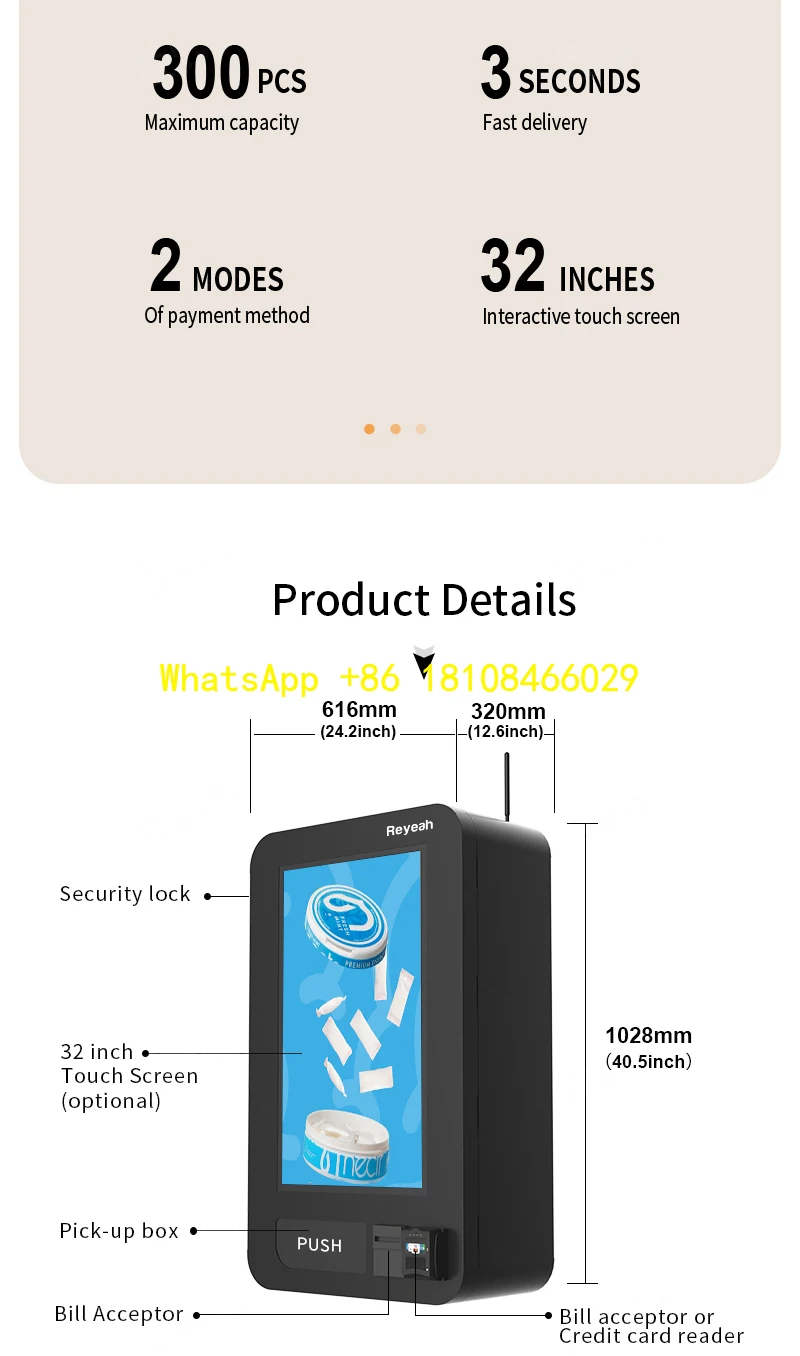 Hours Self-service Customize 18 Age Verification Vending Machine Wall Mounted 32 Inch Touch Screen 24
