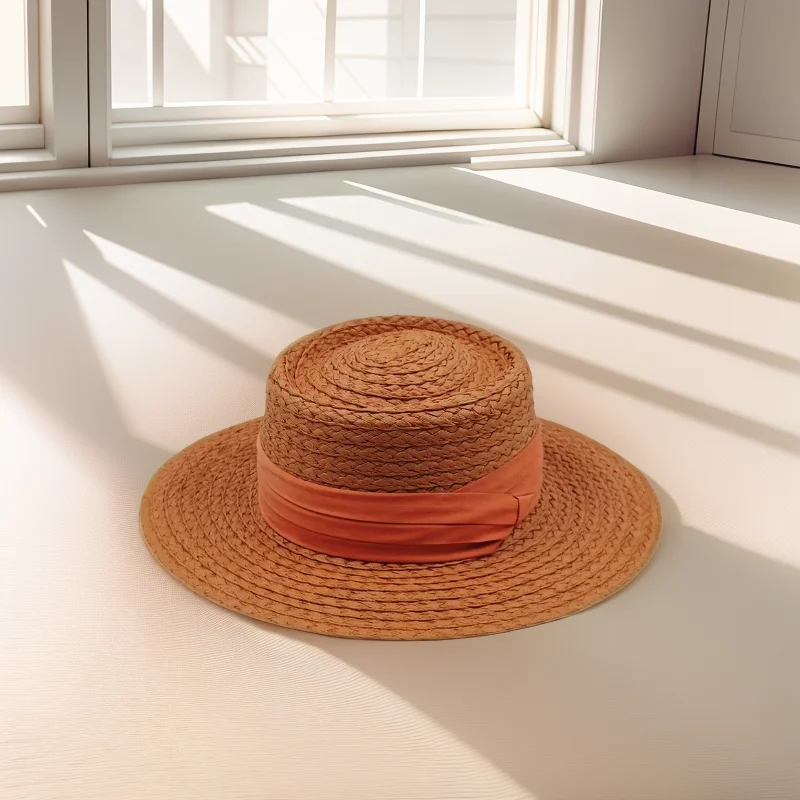 2024 new Style Summer Women\'s Straw Hat Ladies Sun hat Solid Beach hat Bump Top Wide Brim French Panama Raff Caps women