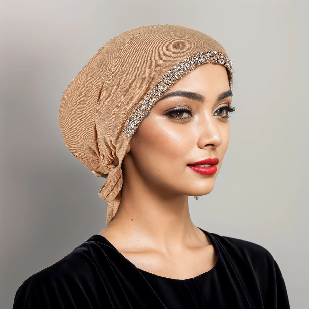 New Solid-color Rhinestone Ribbon Elastic Band Undercap Adjustable Headband Headscarf Small Hat 2026 New Fashionable Hats