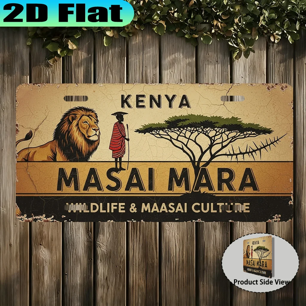 2D Flat - [Enable ] 2D Fla1pc, Kenya Masai Mara Wildlife Retro Sign (30.48X15.24 cm), for Decoration Solely, Adventure Gift,