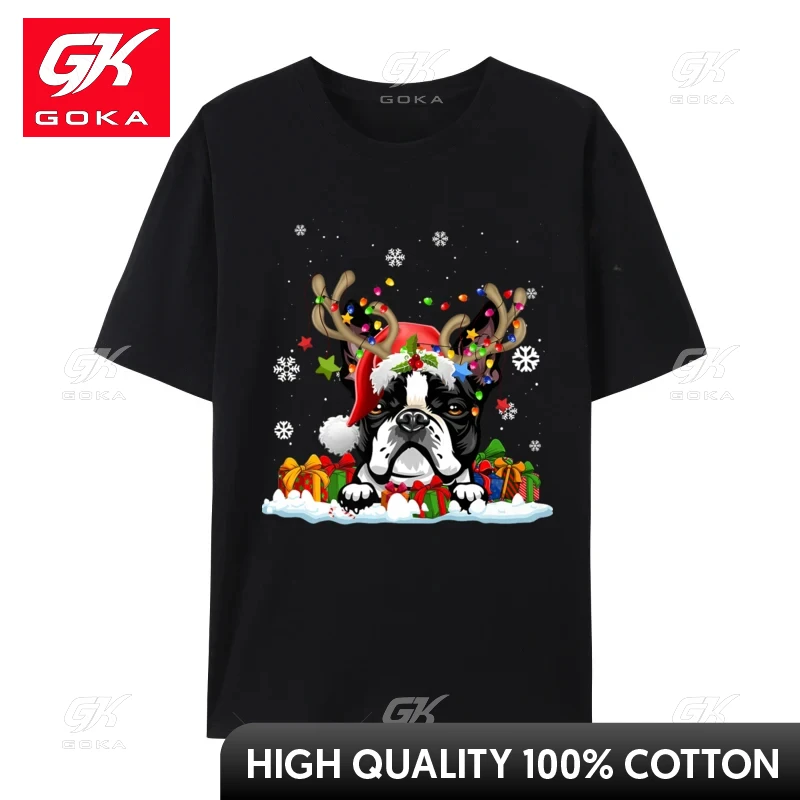 Boston Terrier Dog Tree Christmas Lights Xmas Pajama T Shirts Men Tee Shirts Party T-Shirts for Men Tops New Clothes Normal