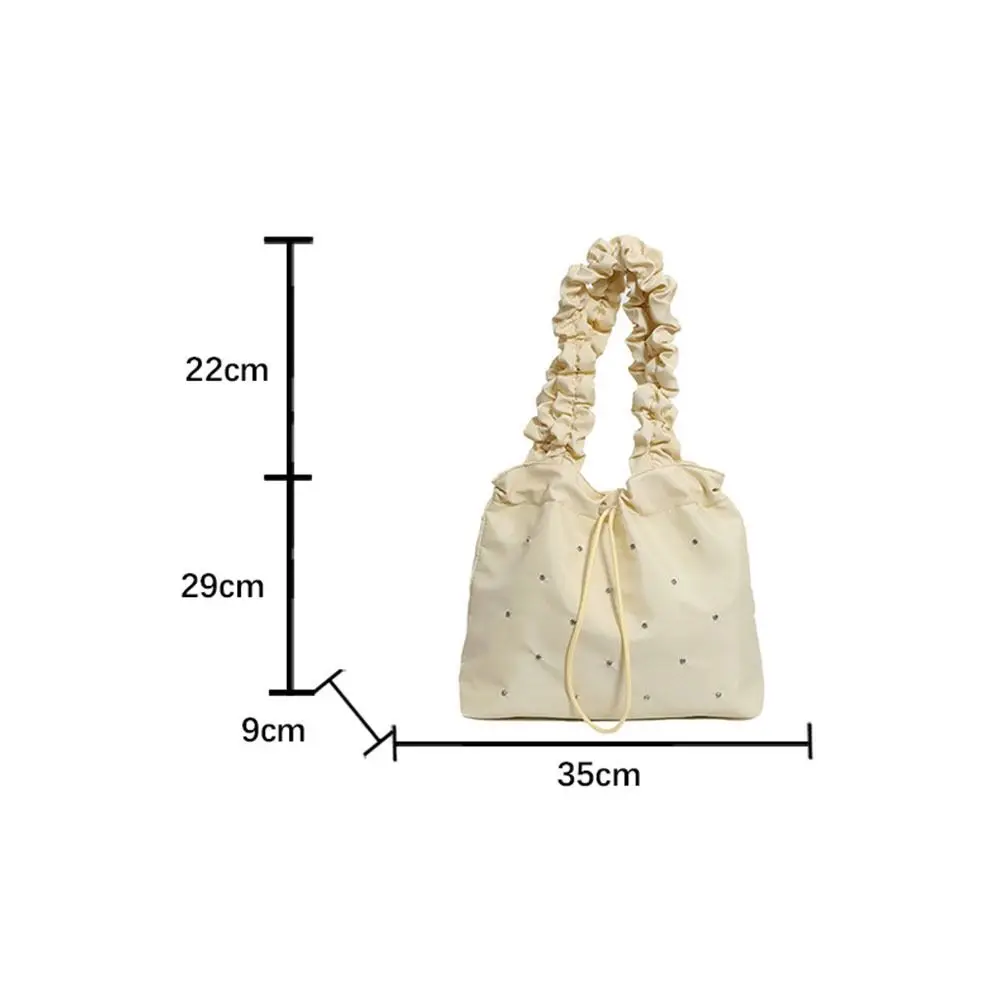 New Waterproof Drawstring Handbag Commuting Bag Large Capacity Inlaid Shoulder Bags Fashionable Elastic Pleated Handbags