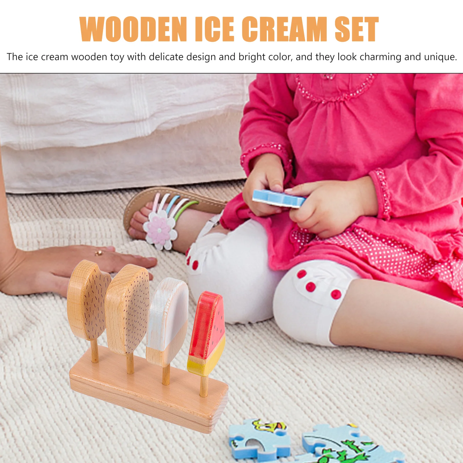 مجموعة واحدة من الآيس كريم المصاصة الخشبية، تصميم ملون مشرق، موثوق به للأطفال، دعائم صور للعب التظاهري وديكورات المطبخ المنزلية