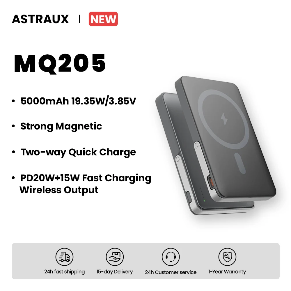 

MQ205 ASTRAUX 5000mAh Strong Magnetic Thin Power Bank PD20W+15W Wireless Fast Charging Output Portable For MagSafe