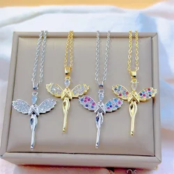 Fashion Beautiful Cute Colorful Angel Wings Necklace Classic Lucky Romantic White Jewelry Stainless Steel Clavicle Chain