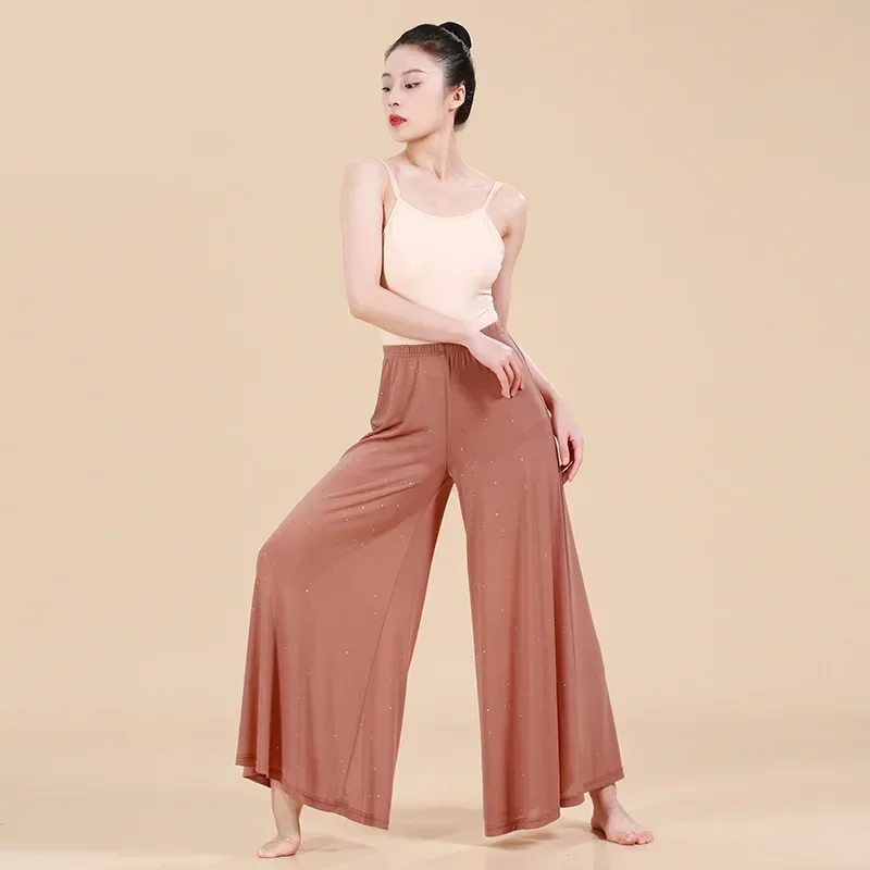 

Брюки для современного танца, костюм для практики классического танца в китайском стиле, свободные серебряные широкие брюки, костюм для выступлений