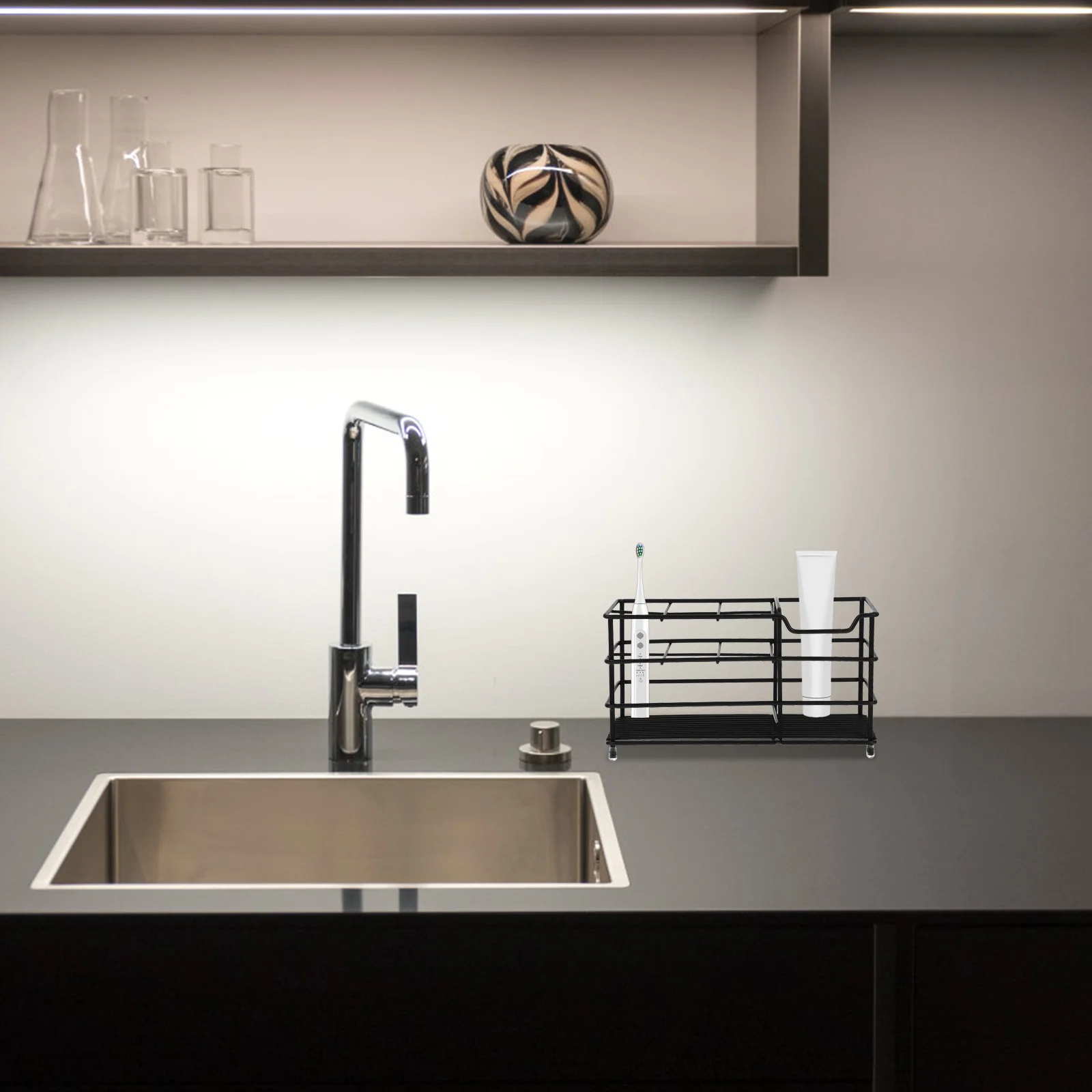 

Stainless Steel Toothbrush Holder Hollow Toothpaste Shelf Bathroom Storage Rack Toothbrush Organizer Compact Space Saving