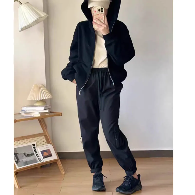 

Plus size Work pants women's new style spicy girl multi pocket casual loose show off high waist wide leg straight leg floor pan