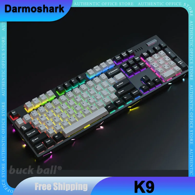 

Darmoshark K9 Mechanical Gamer Keyboard 104 Keys Wired Keyboard Hot-Swap GATERON Structure Keyboard RGB Light Keycaps PBT Gifts