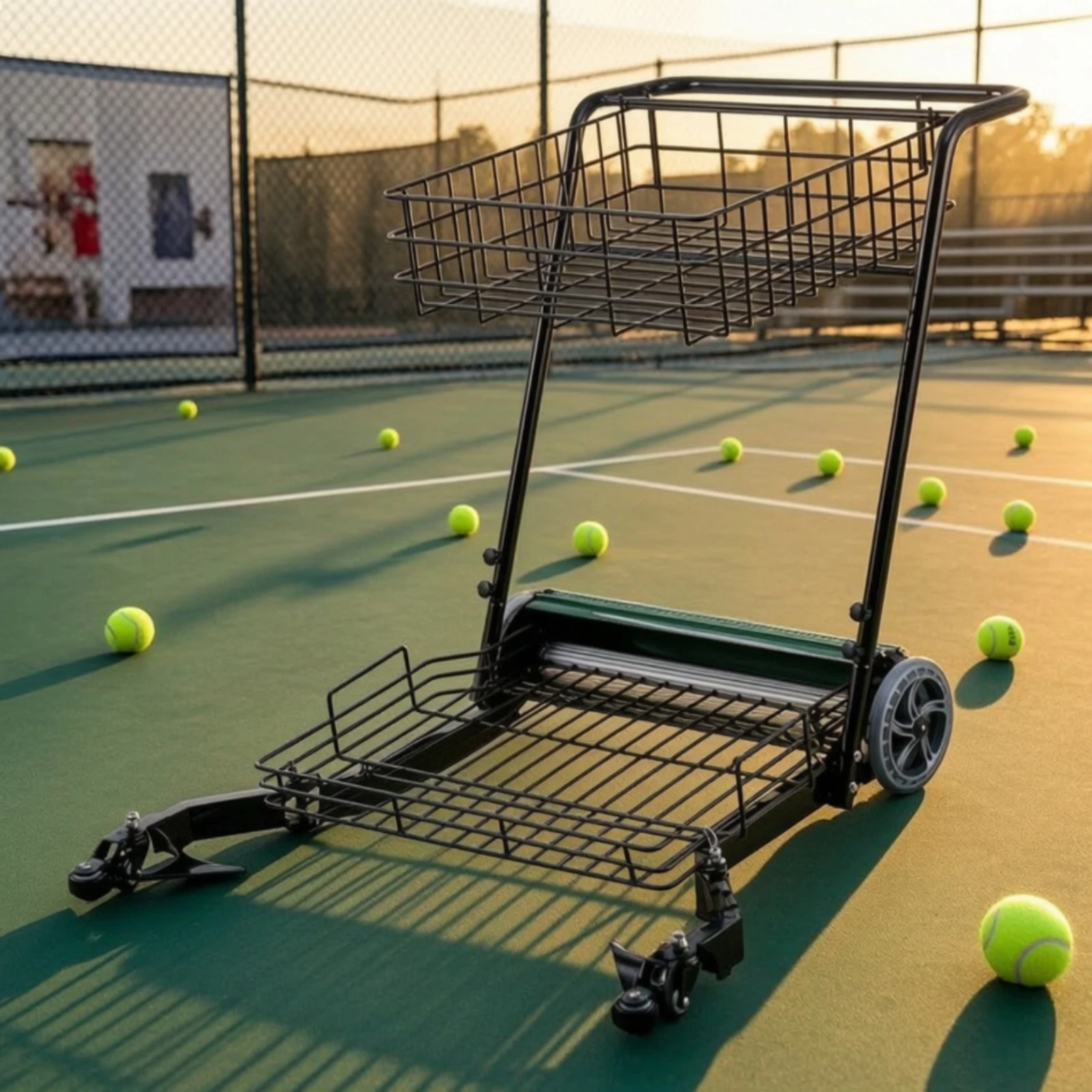 Tennis Ball Pickup Cart Heavy-Duty Tennis Ball Retriever Basket Mobile Rust-Resistant for Coaches, Training Sessions, Coaching