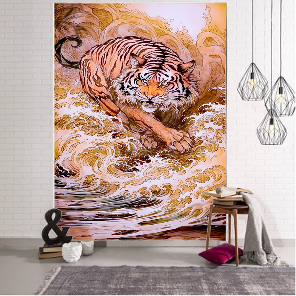 Tiger painting illustration background decoration tapestry home background wall decoration tapestry