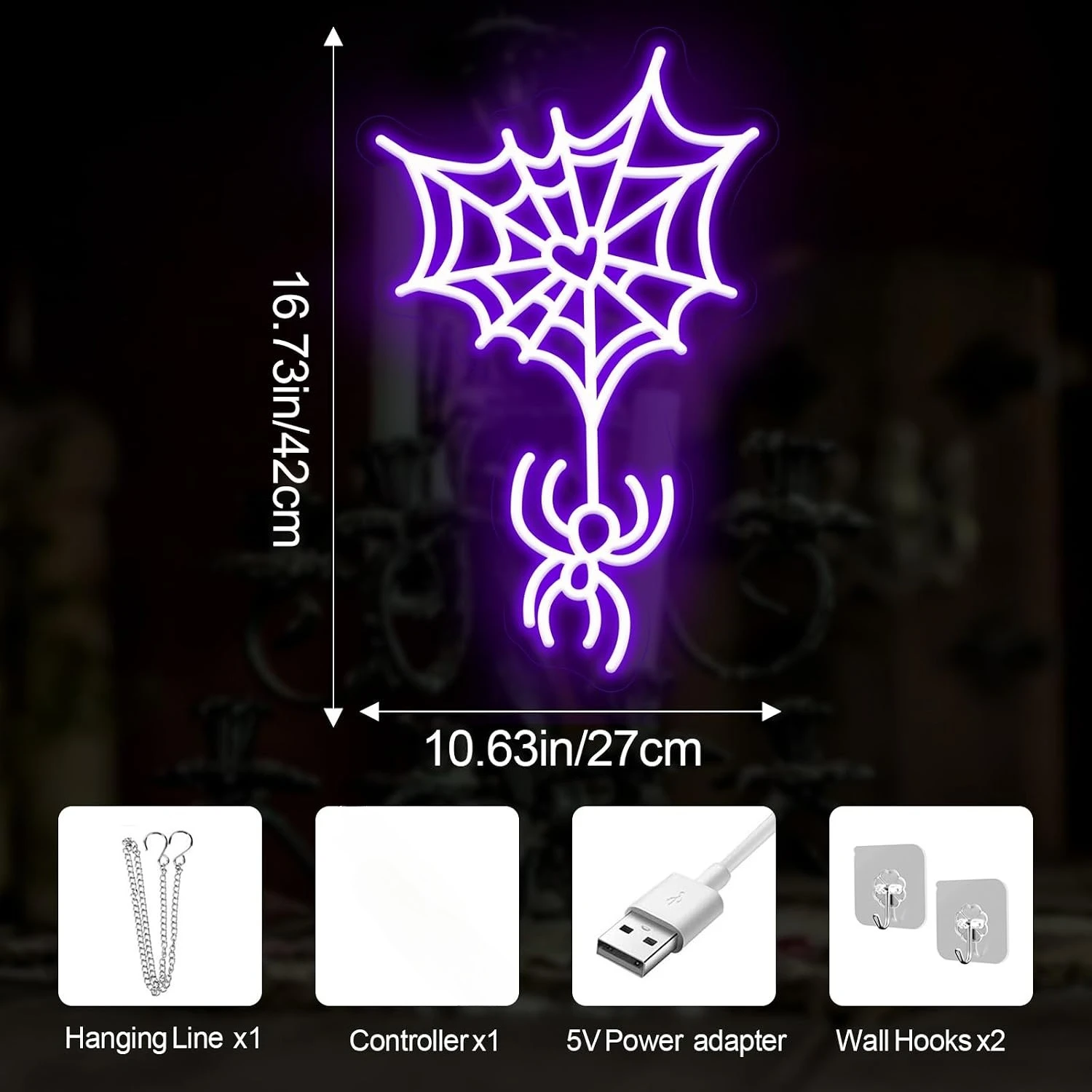 Heart Spider Web LED Neon Sign, Halloween Gothic Wall USB Neon Light Decor, Spooky Party Bedroom Bar Window Art Decoration Gift