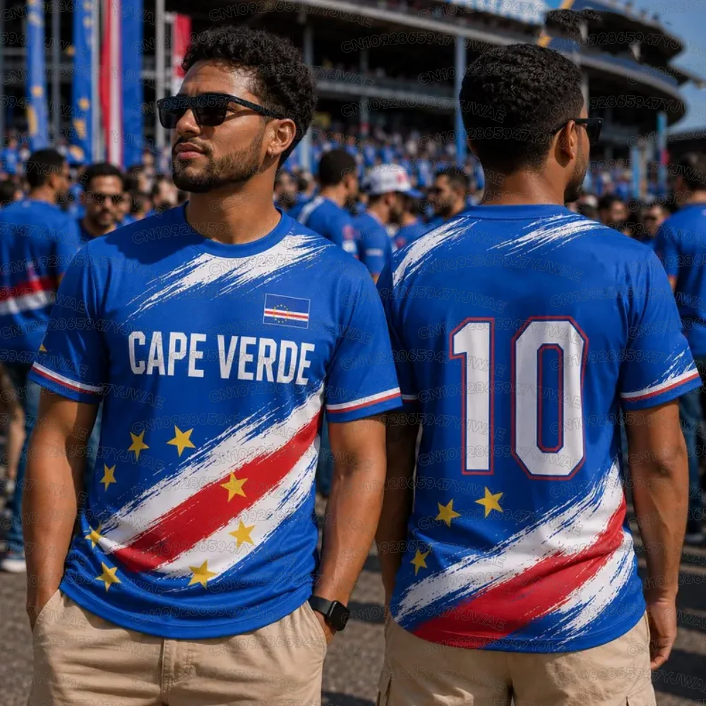 Men's Women's Cape Verde Print Summer Graphic Tee Jerseys Plus Size Sport T-Shirt V-Neck Short Sleeve T-Shirt Soccer Fans