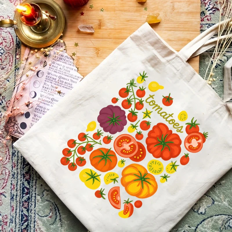 1pc Cute Fruit Pattern Women Shopping Bag No Zipper Canvas Bag Vintage Canvas Tote Bag Beach Bag for Travel, Grocery, Outings