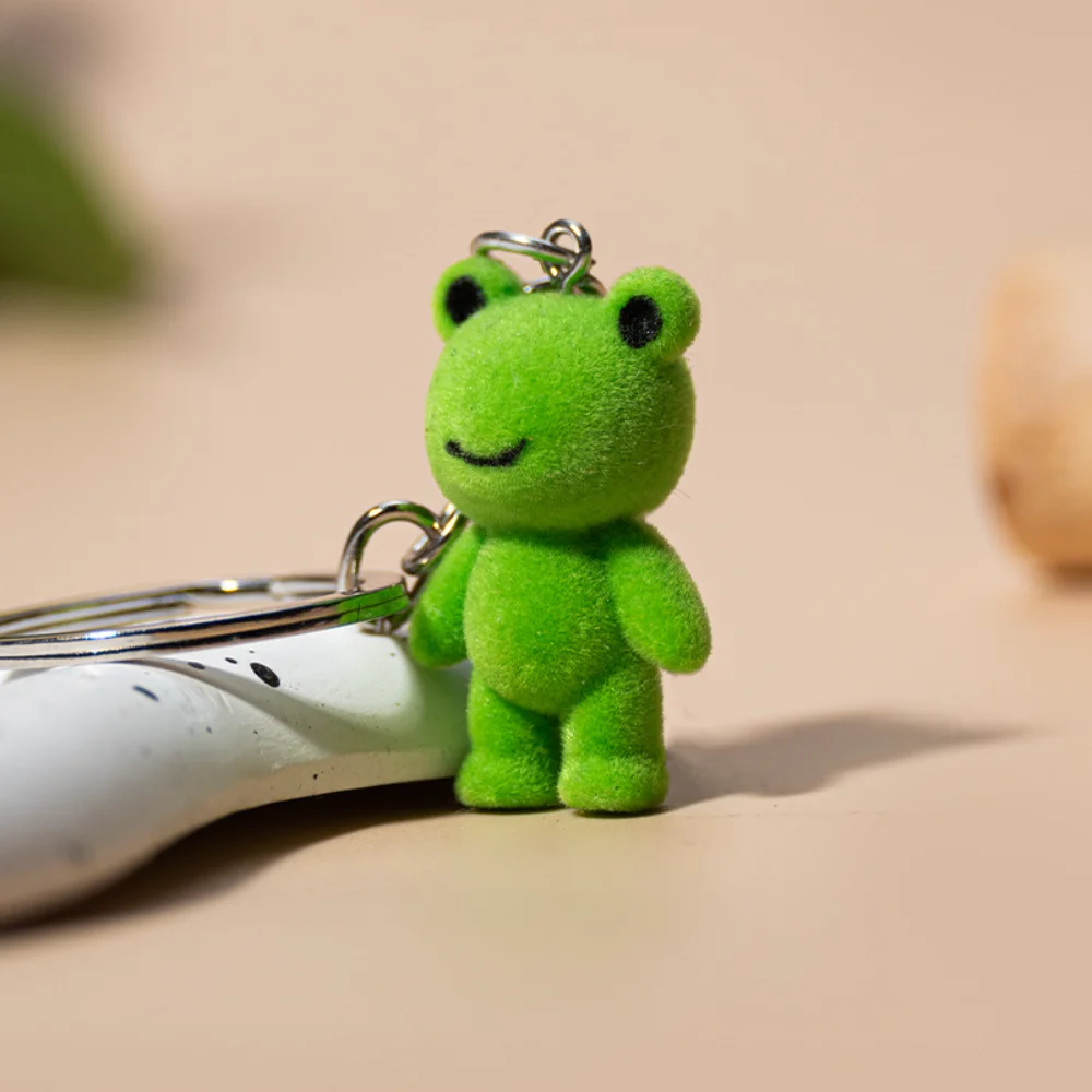 Cute 3D Flocking Frog Keychain Flocked Little Frog Couple Mobile Phone Pendant Car Keyring Earphone Backpack Charms Bag Decor