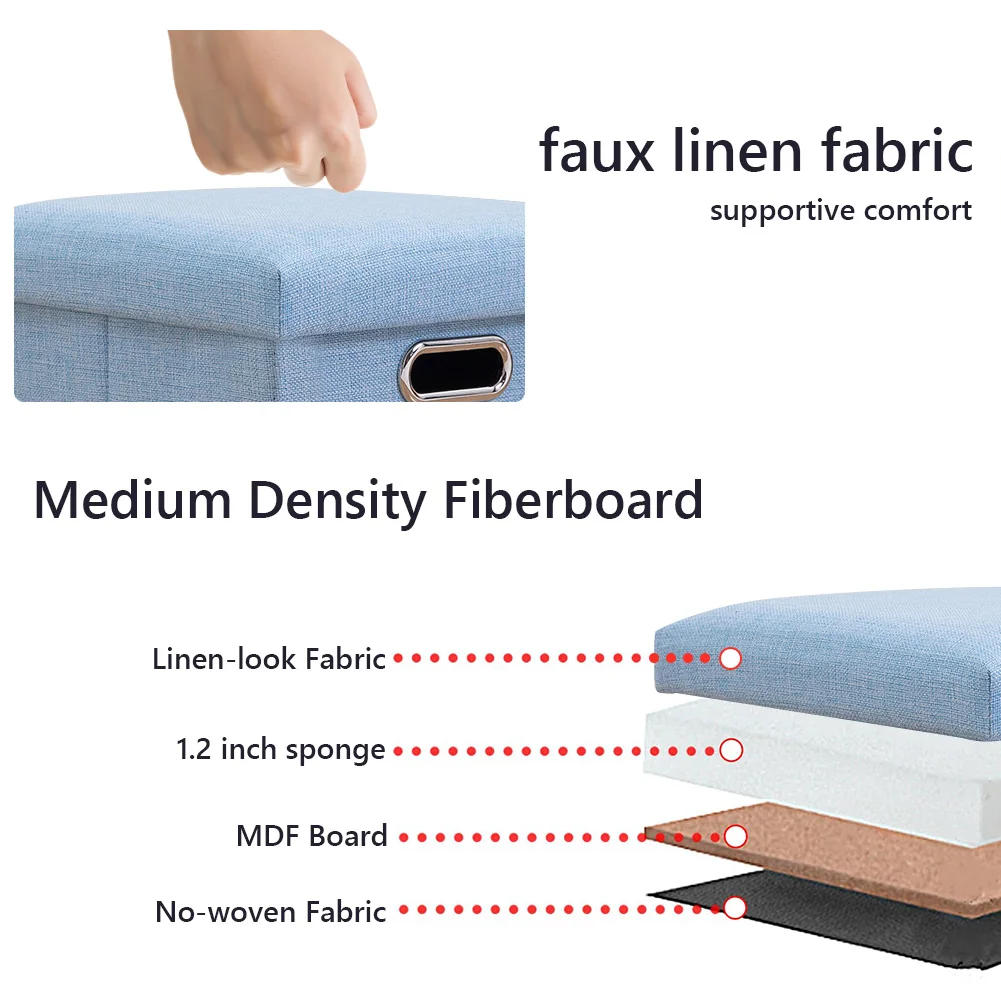 مقعد مريح عثماني للتخزين قابل للطي مع غطاء إسفنجي 11.81 × 11.81 × 11.81 بوصة مسند قدم مربع لغرفة النوم ومكتب المدخل