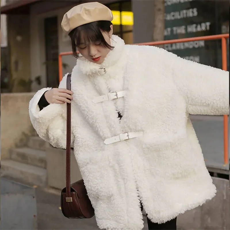 Lamb Hair Coat Women's Winter 2023 New Fur Korean Version Loose Thickened Mid length Fur Integrated Pellet Coat Commuter Solid