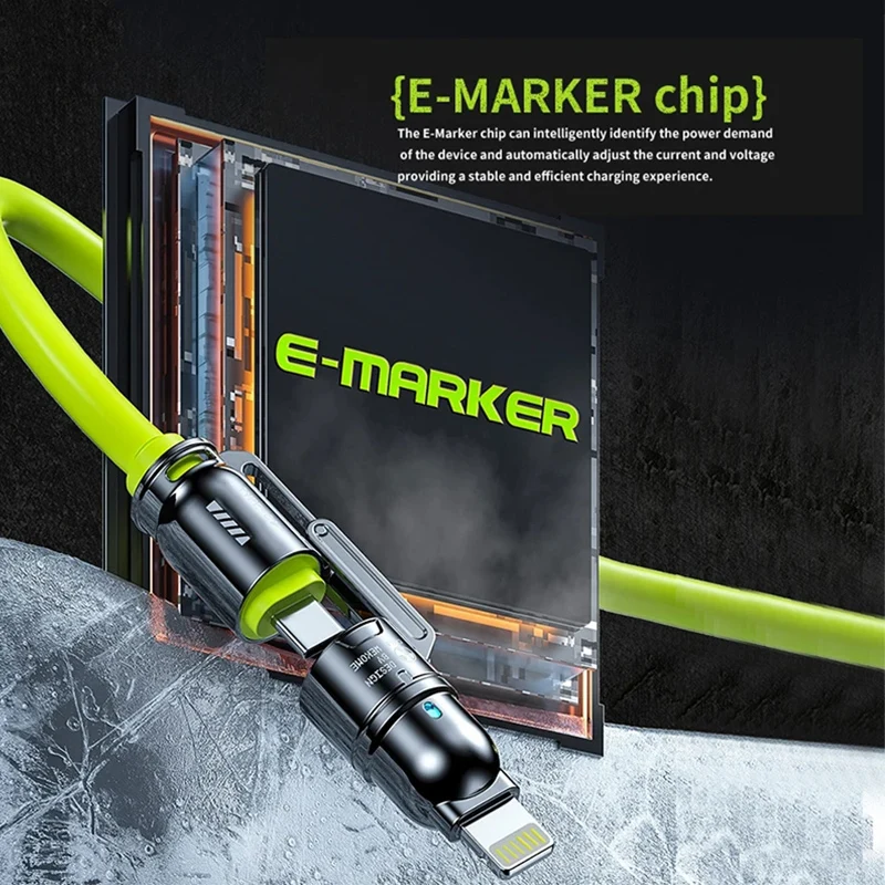 240 واط 4 في 1 كابل بيانات شحن سريع للغاية ثنائي النوع C + البرق + منافذ USB كابل شحن الهاتف آيفون سامسونج هواوي Xiaomi